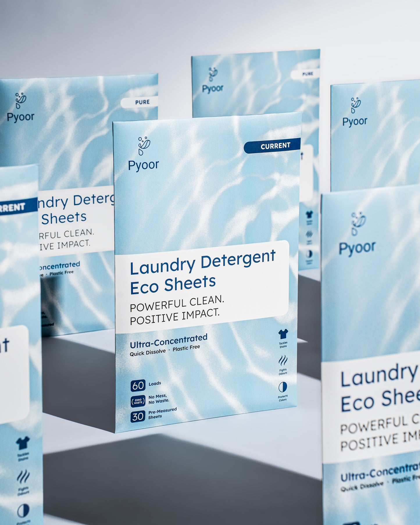Pyoor Monthly Bundle of four laundry detergent eco sheet packs, mix and match