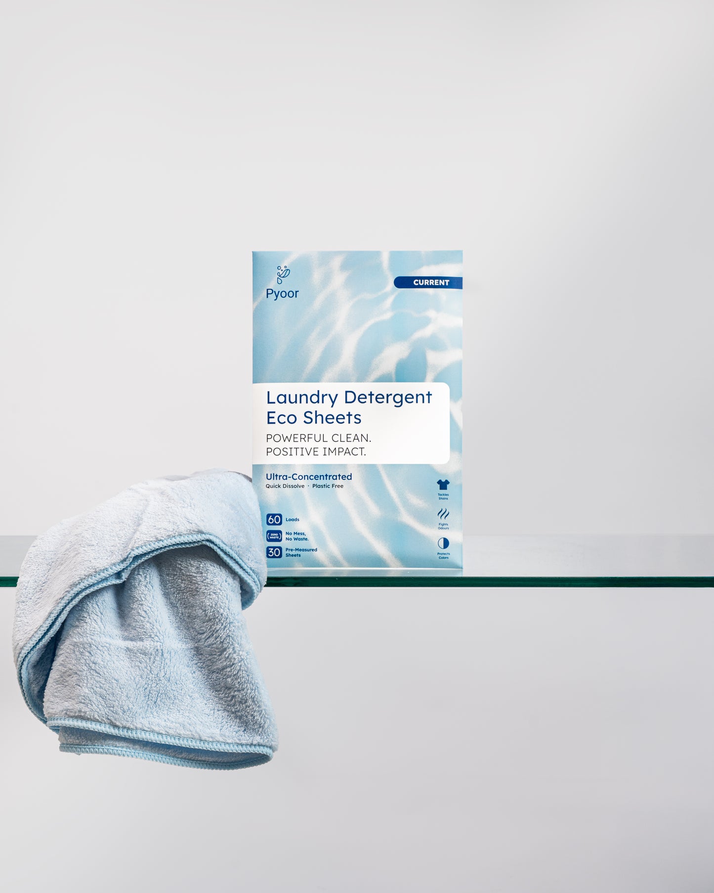 Pyoor Ocean Breeze scented laundry detergent eco sheets pack, plant-based and plastic-free