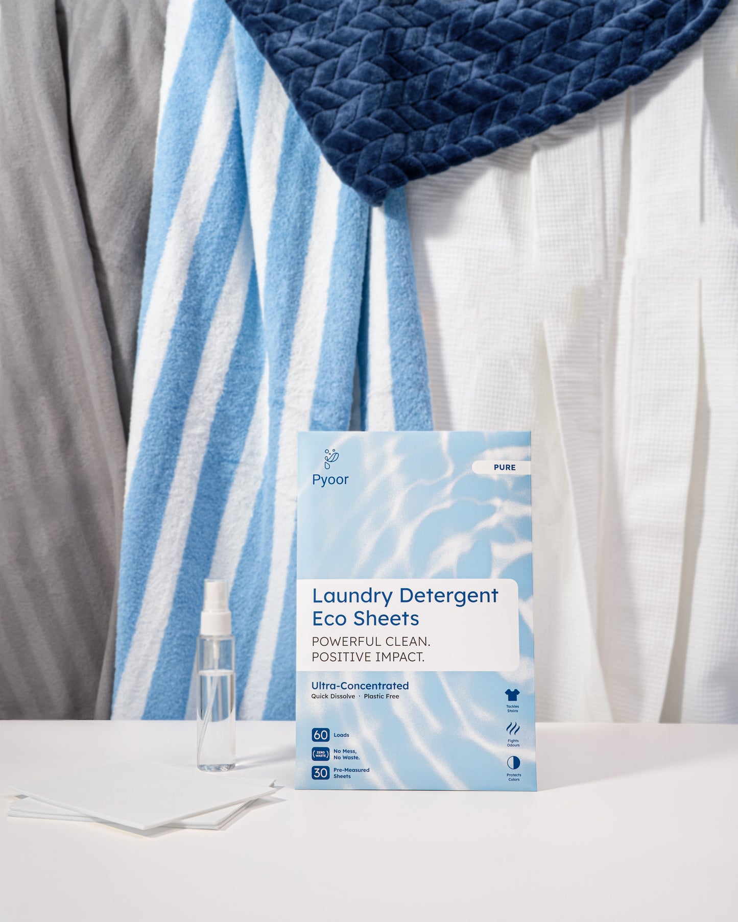 Pyoor fragrance-free laundry detergent eco sheets pack, plant-based and plastic-free